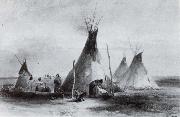 Karl Bodmer Lederzelte der Assiniboins nabe Fort oil painting reproduction